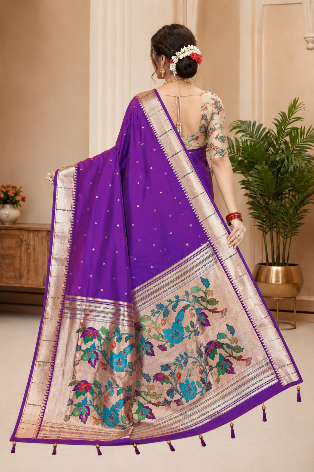 Muniya Paithani Saree – Royal Purple with Traditional Floral Pallu